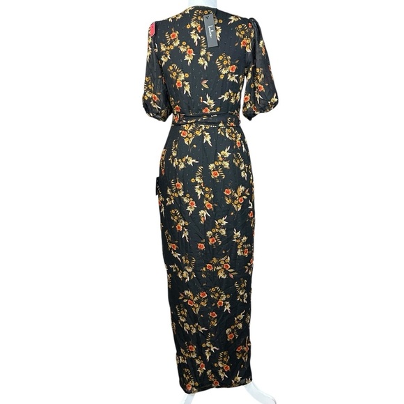 NEW Lulus Black Floral Wrap Dress S Autumnal Coquette Feminine Flirty Romantic - Picture 5 of 15